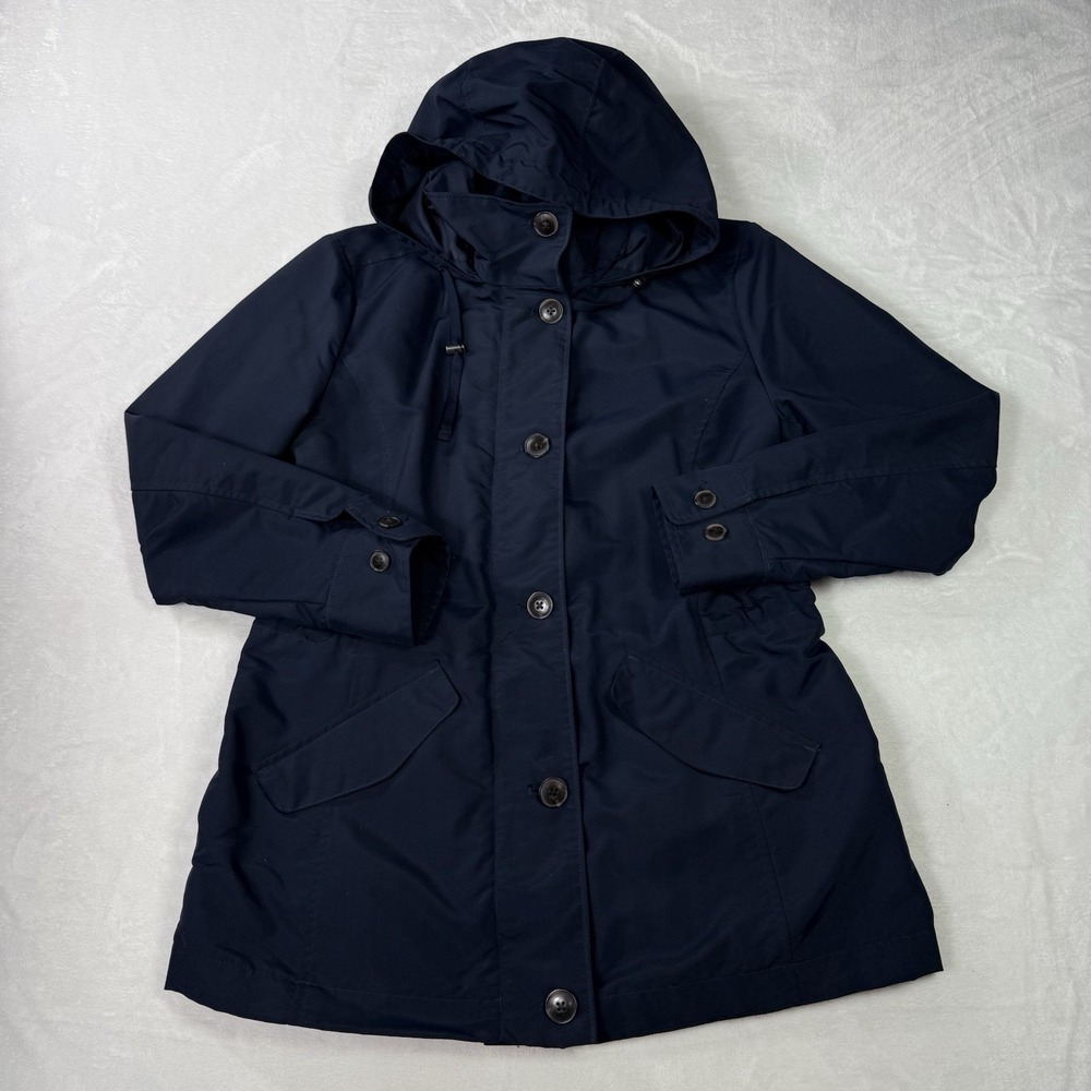 Lands End Jacket Womens Small Blue Hooded Waterproof Lightweight Button Full Zip - Picture 2 of 10